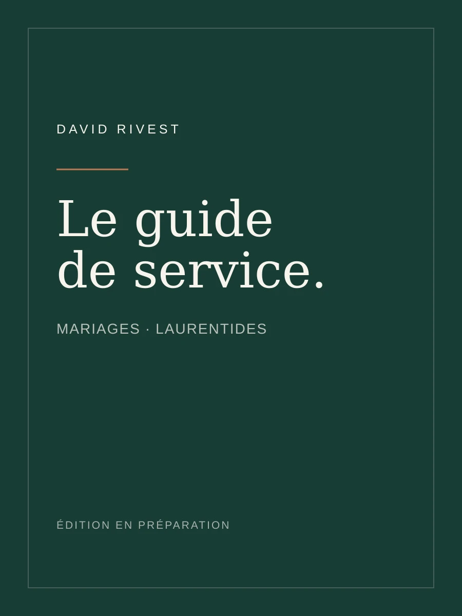 Draft digital cover of David Rivest’s wedding service guide